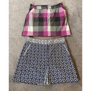 2 pr Izod Golf Womens Skorts Skirt Pink Plaid & Navy Geometric Size 8